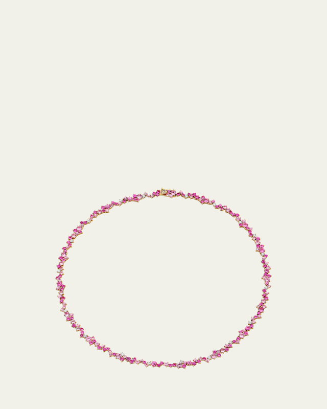 14K Yellow Gold Pink Sapphire and Diamond Eternity Cocktail Necklace